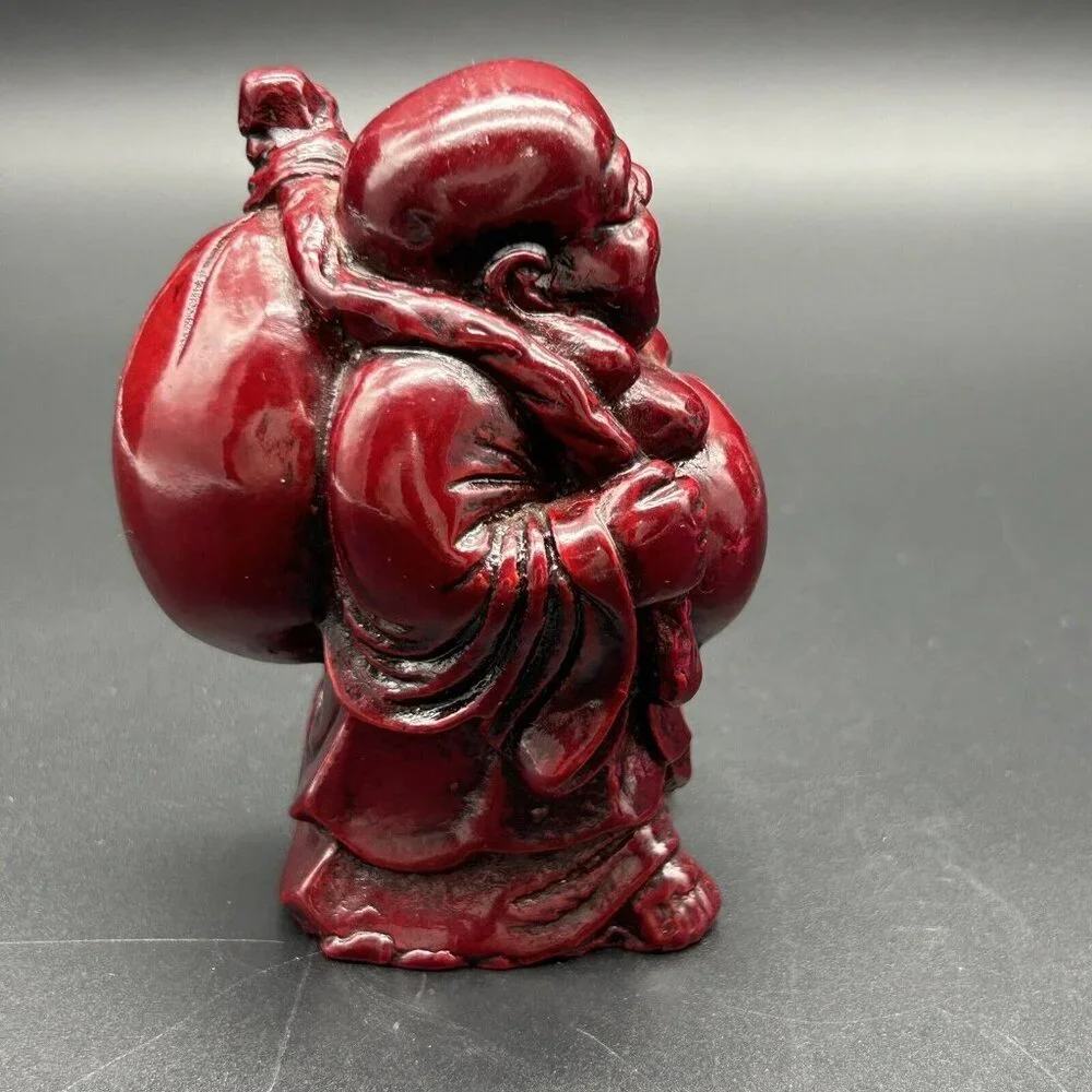 Buddha Figure Hotei Figurine Mahogany Red Resin 4